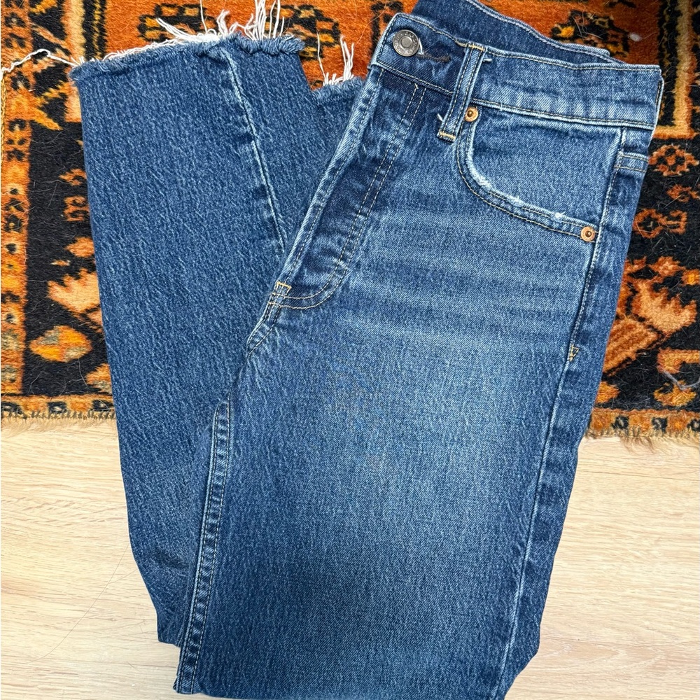 GAP High Rise Cheeky Straight Jeans With Washwell Dark Indigo - 26P - Picture 4 of 9